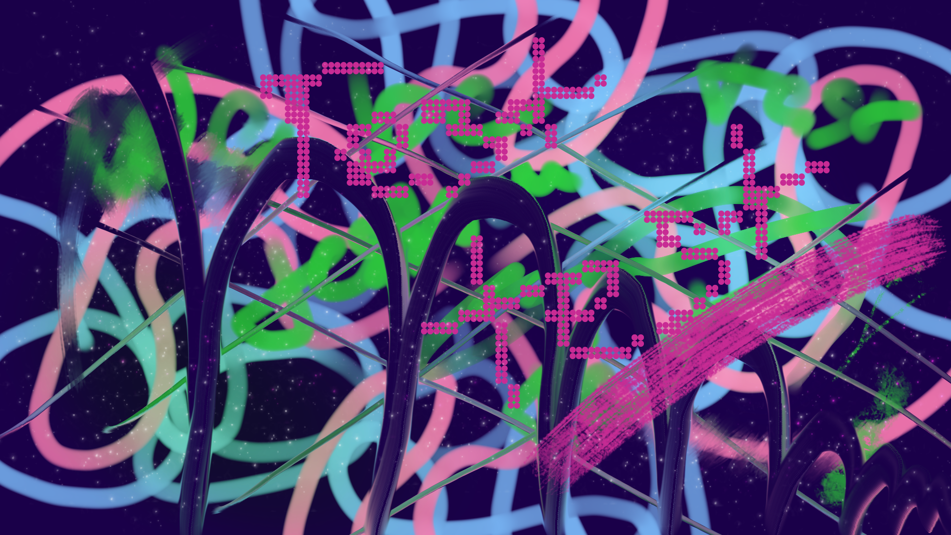 A purple background, with abstract and random patterns and brush strokes in various shades of pink, green and teal. Different brush textures are present. Through multiple layers the word "test" can be seen, sometimes clearly and sometimes subtly. A purple background, with abstract and random patterns and brush strokes in various shades of pink, green and teal. Different brush textures are present. Through multiple layers the word "test" can be seen, sometimes clearly and sometimes subtly.