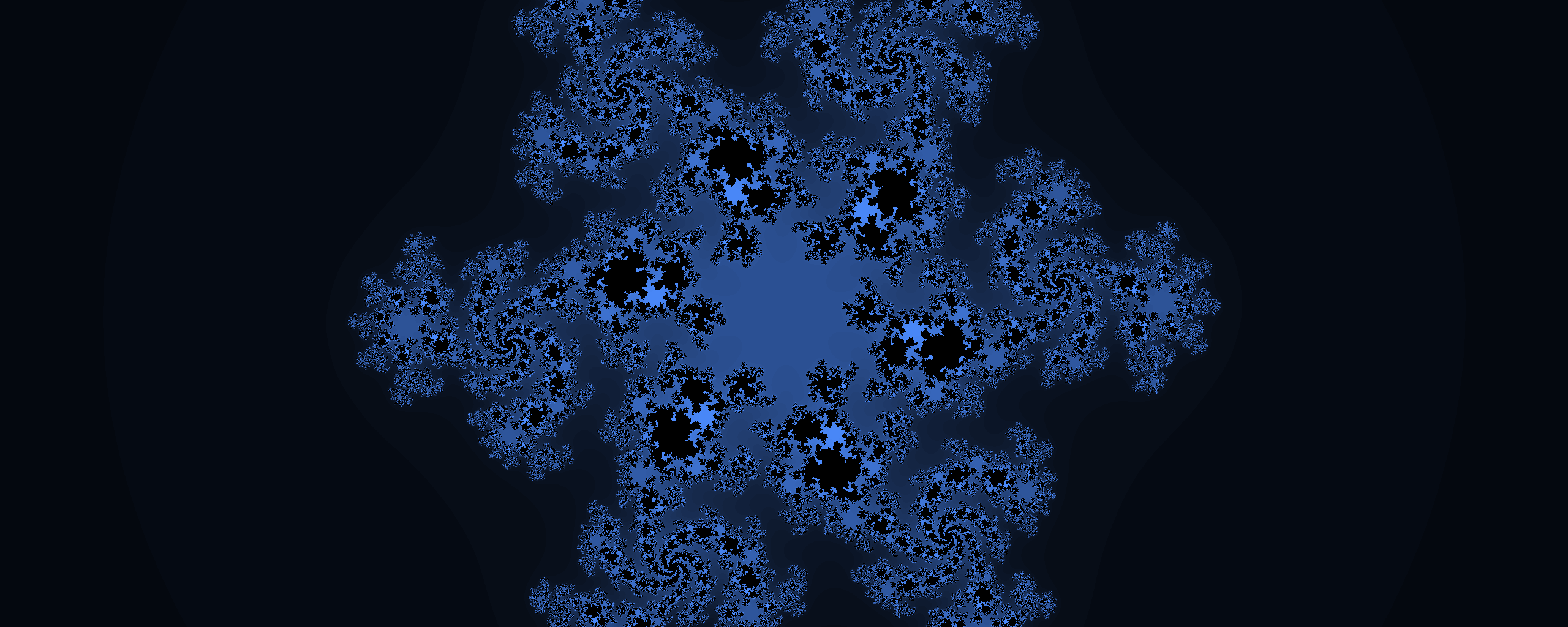 A standard 6th order fractal. I think in the juliet set? Using black and blue coloring. A standard 6th order fractal. I think in the juliet set? Using black and blue coloring.