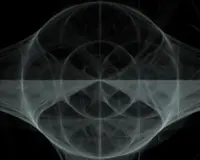 A grey fractal flame made of some circles, each are foggy with misty swirls.