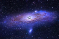 A picutre of a galaxy is shown with a memeface in the center of the galaxy giving the finger