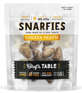 Image of a bag of Snarfies Freeze Dried Chicken Hearts